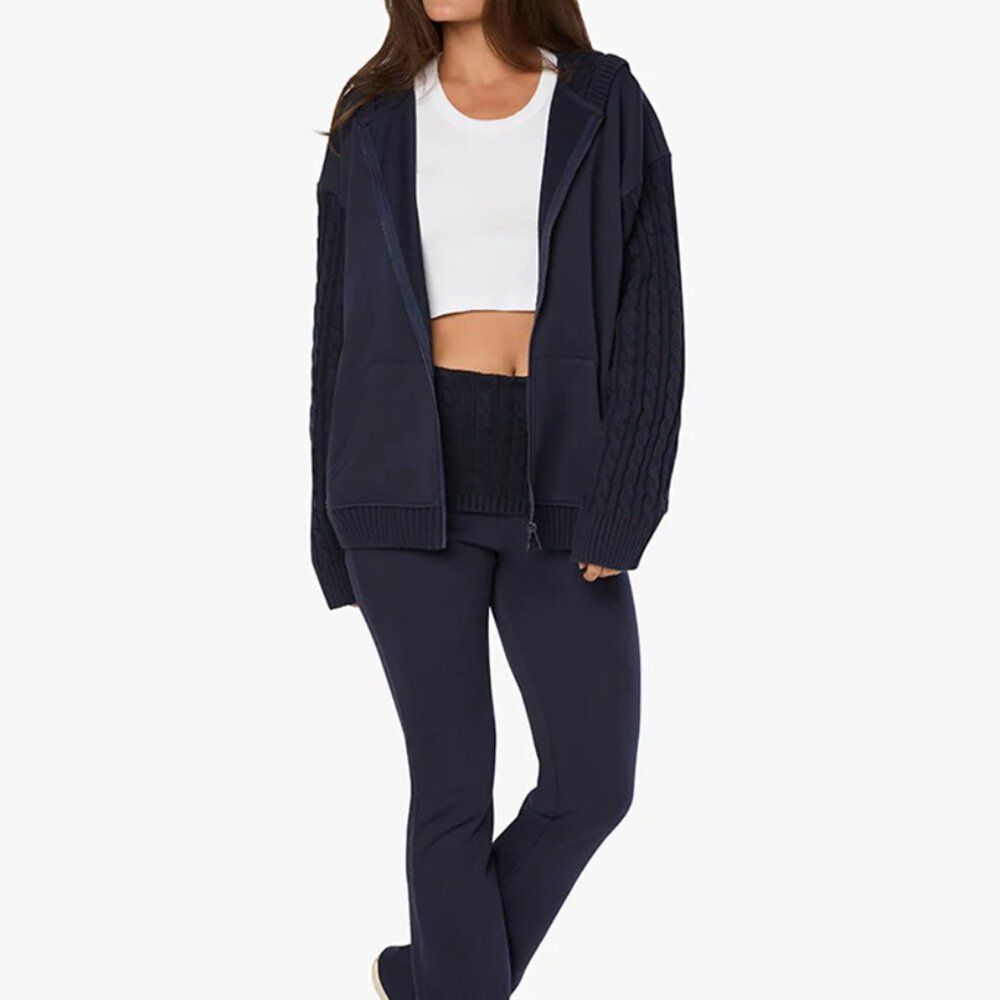 Weworewhat Cable Knit Sleeve Zip Up Hoodie And Cable Knit Roll Over Pant